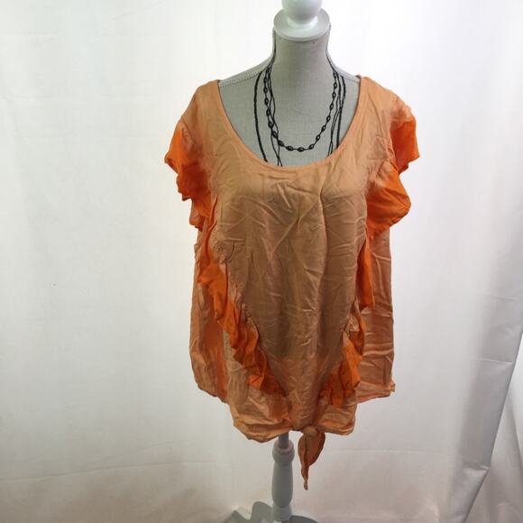 A.n.a Tie dye ruffle blouse orange XL - Picture 2 of 16